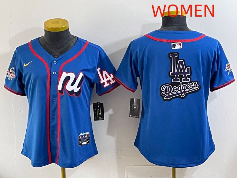 Women 2025 Los Angeles Dodgers Blank Blue All star Nike MLB Jersey style 05->women mlb jersey->Women Jersey